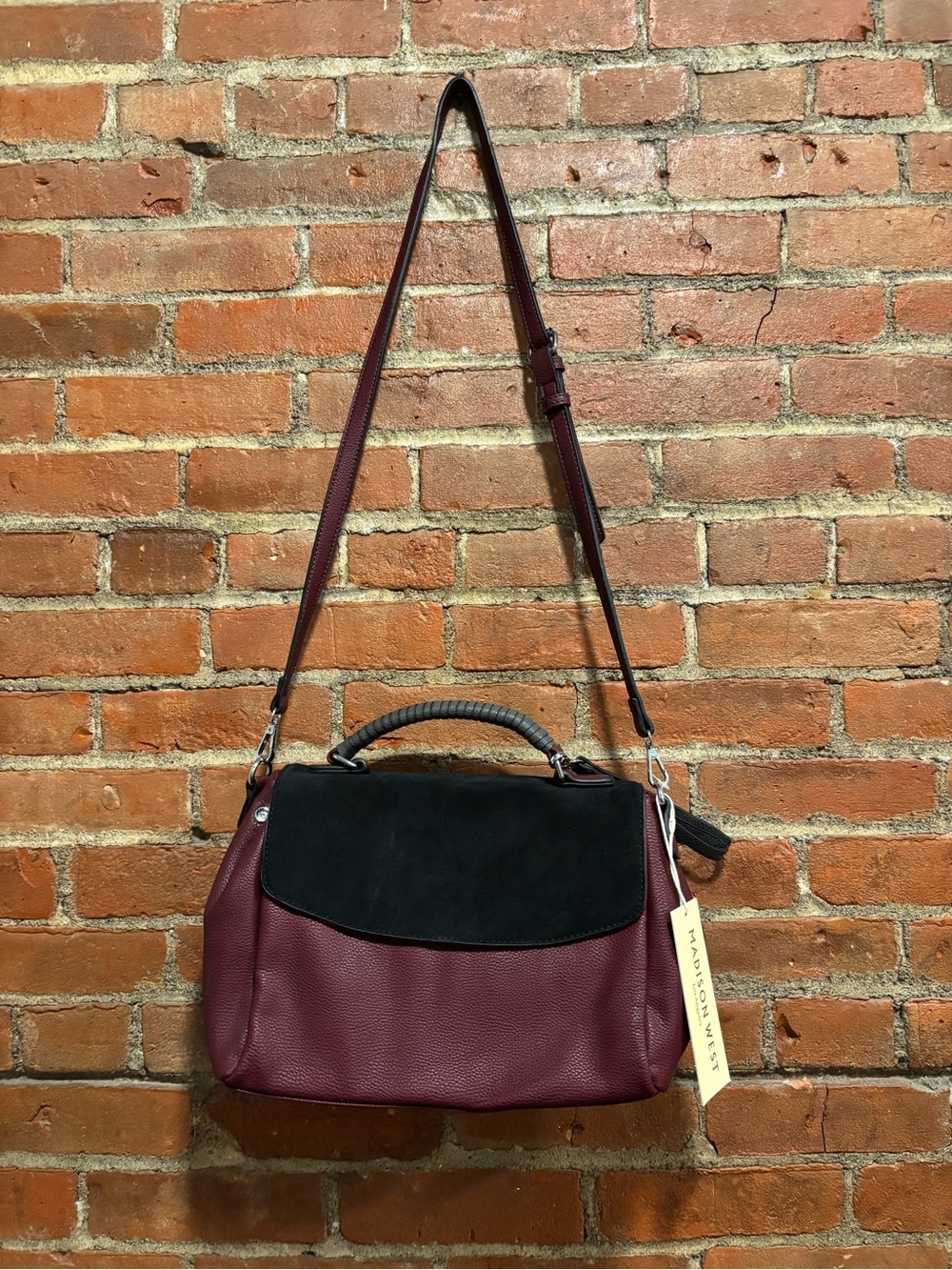 Women's Two-Tone Burgundy and Black Leather-look Bag